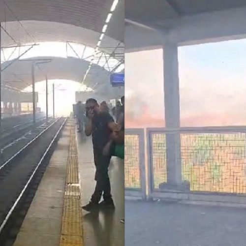 Fumaça de incêndio em vegetação atinge estação Águas Claras e assusta passageiros