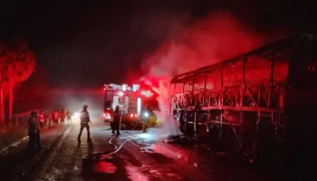 Incêndio destrói ônibus de turismo na Br-343 em Buriti dos Lopes