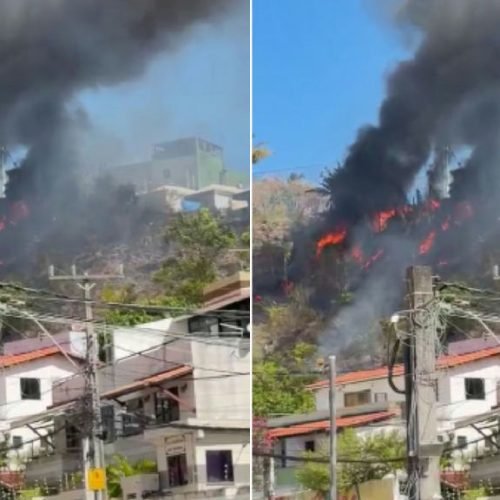 Incêndio florestal de grandes proporções mobiliza bombeiros no bairro do Imbuí