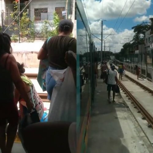Pane elétrica no VLT de Salvador força passageiros a caminhar pelos trilhos
